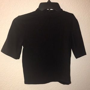 Black mock neck crop top